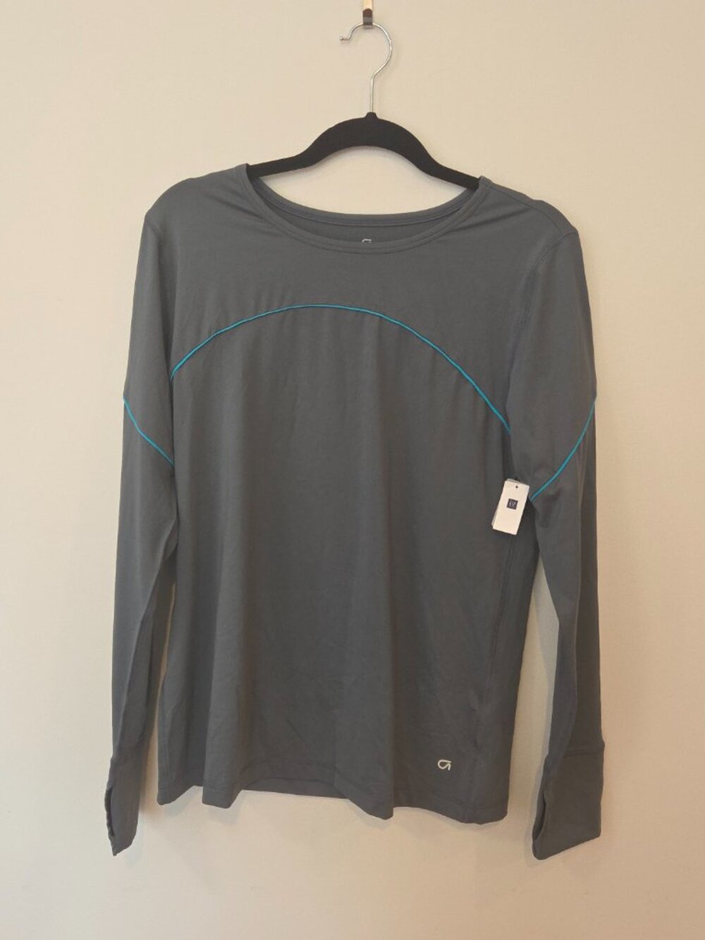 NWT GapBodyFit Gray & Teal Keyhole Long Sleeve Crewneck Top Size L - Picture 8 of 8